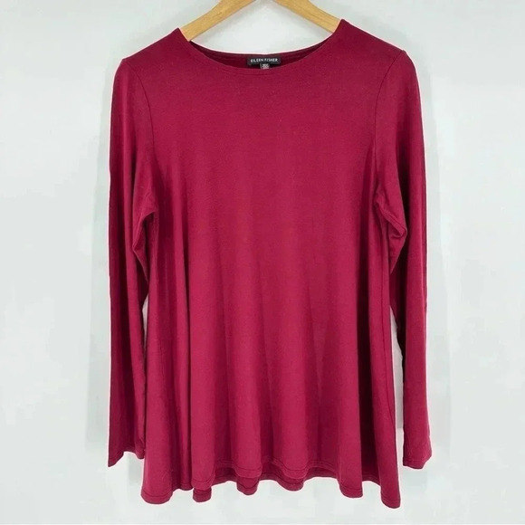 Eileen Fisher Burgundy viscose long sleeve swing tunic tee - Picture 1 of 6